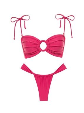 NWT XS top & M bottom montce RASPBERRY HOT Pink Ring-Detail Bandeau Bikini THONg